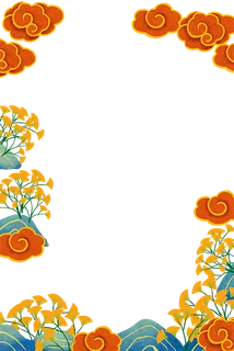 国潮手绘古风海浪花朵祥云装饰边框相框免抠 国潮手绘古风海浪花朵祥云装饰边框相框免抠