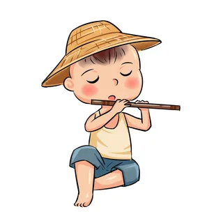 清明清明节卡通牧童吹笛子