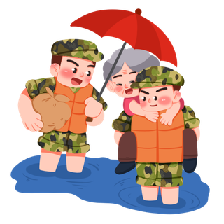 抗洪救灾解放军军人建党节建军节爱国插画