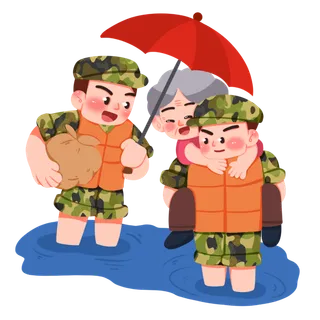 抗洪救灾解放军军人建党节建军节爱国插画