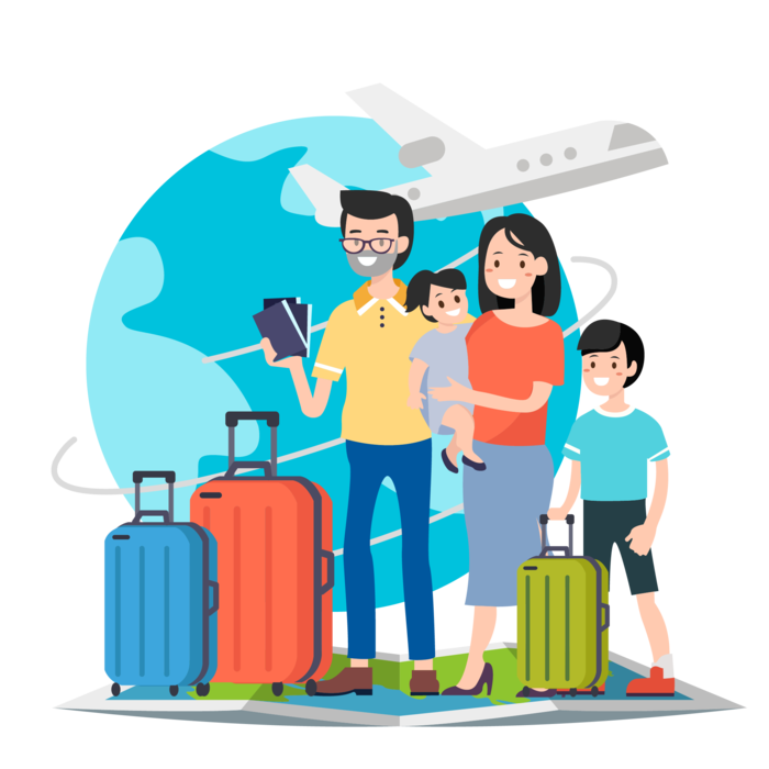 旅游的一家四口