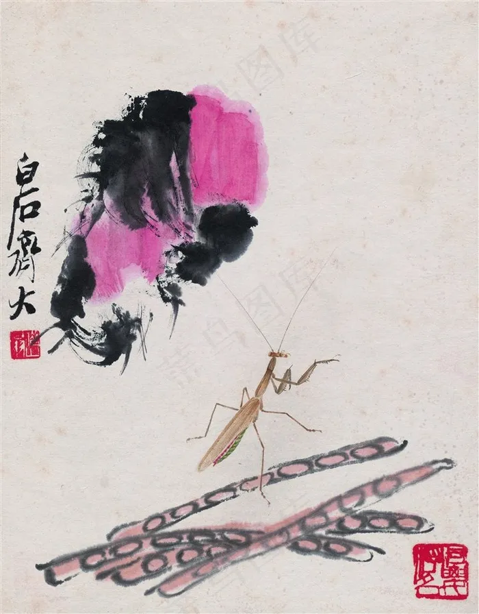 齐白石螳螂国画图片