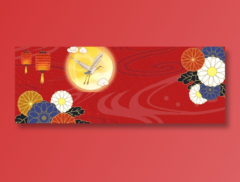 红色手绘国潮风展板新年背景(1920x700)psd模版下载