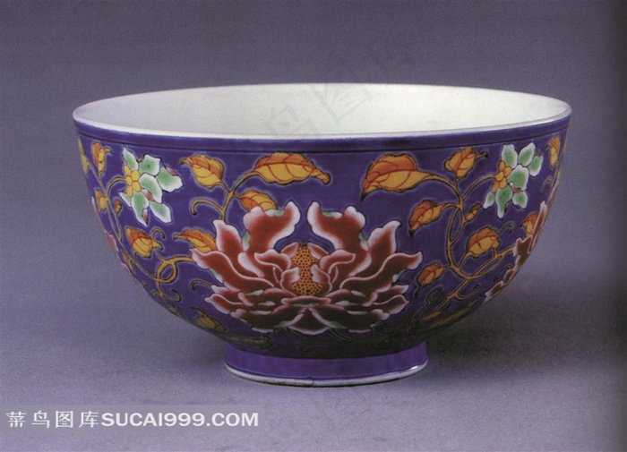 中国莲花纹图案瓷碗高清素材