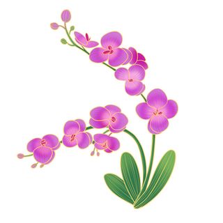 国潮风立体浮雕金边手绘花朵花卉PSD设计PNG免扣图片元素素材