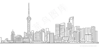 手绘线描城市剪影