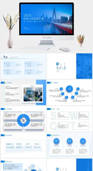 经典实用商务蓝年终工作总结汇报ppt模板预览图