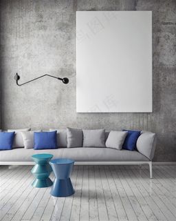 蓝色的沙发和茶几