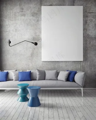 蓝色的沙发和茶几