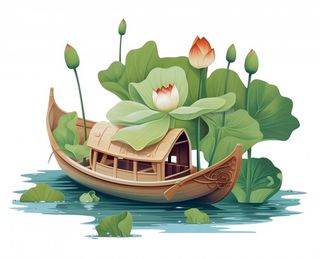 睡莲荷花帆船湖水背景