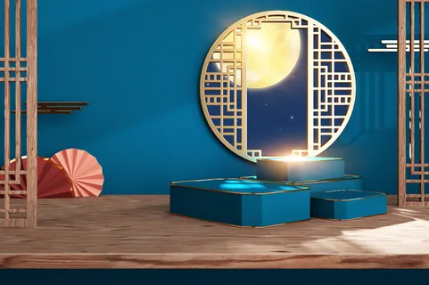 中国风古典喜庆C4D背景图3D国潮场景促销活动海报PSD设计素材模板