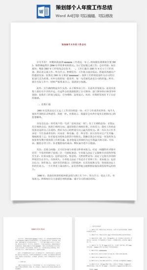 策划部个人年度工作总结word模板