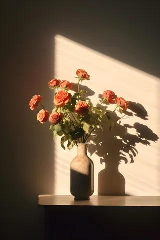 落日室内鲜花投影摄影