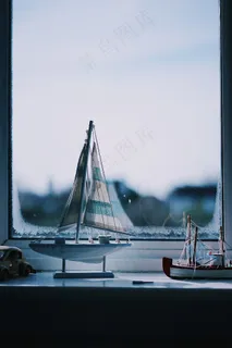 模型船帆船游艇帆小蓝色模型