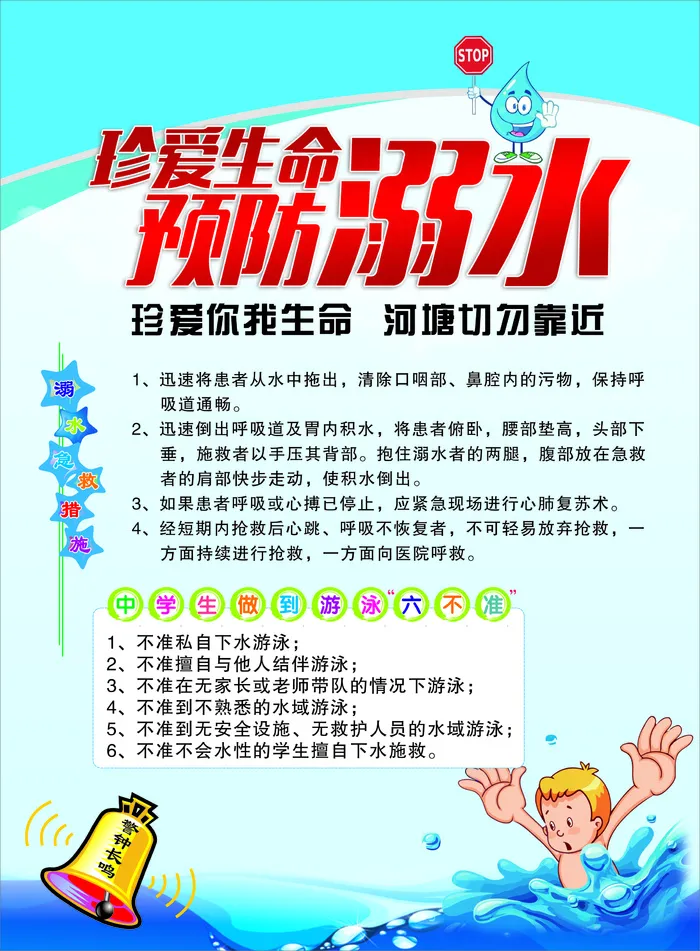 珍爱生命 预防溺水cdr矢量模版下载