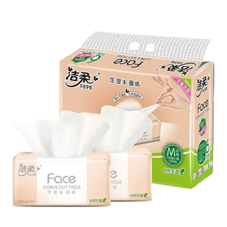 洁柔Face 天然无香抽取式纸面巾120抽x6包／提016092超市商品白底图免抠实物摄影png格式图片透明底