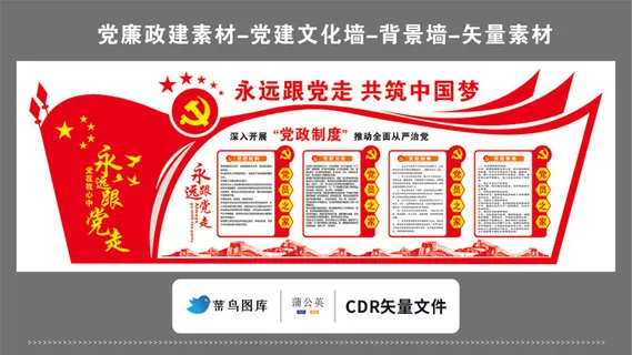 党建文化墙党建素材CDR预览图红色背景深入开展党政制度跟党走