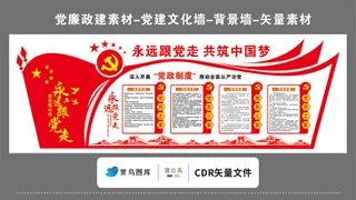 党建文化墙党建素材CDR预览图红色背景深入开展党政制度跟党走