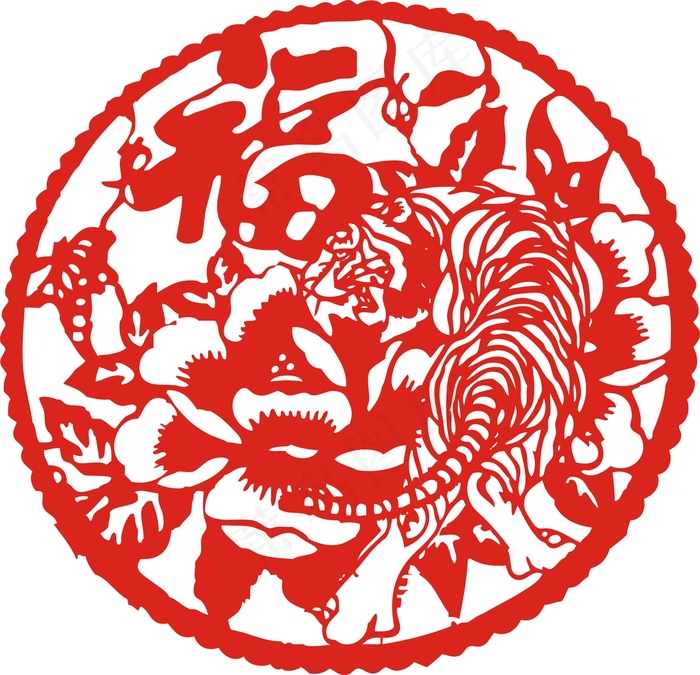 虎年吉祥剪纸图案矢量素材