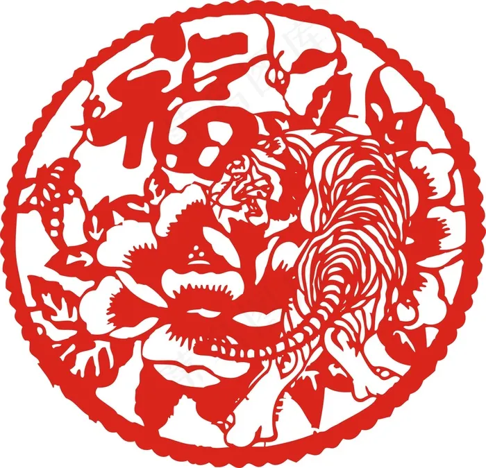 虎年吉祥剪纸图案矢量素材cdr矢量模版下载