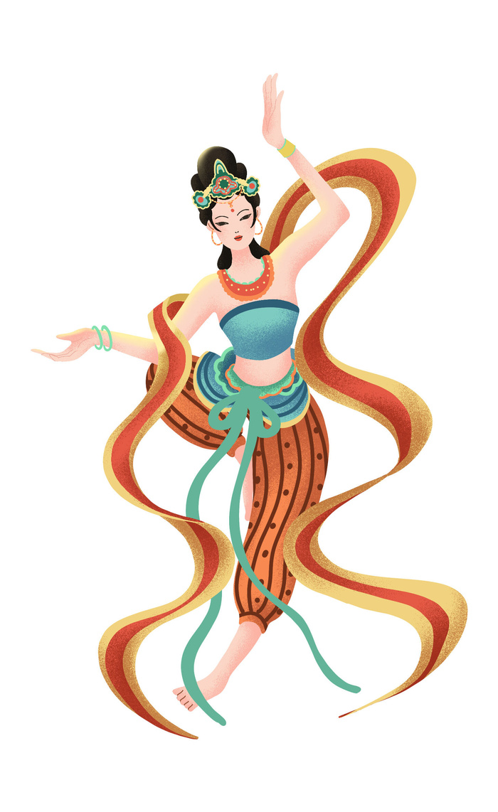 手绘国潮中国风古代敦煌神话飞天仙女美女古装人物插画PSD素材