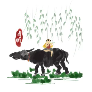 清明清明节水墨风牧童放牛 清明清明节水墨风牧童放牛