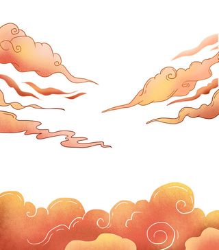 中国风国潮祥云插画手绘云彩图案海报云层装饰背景PSD设计素材