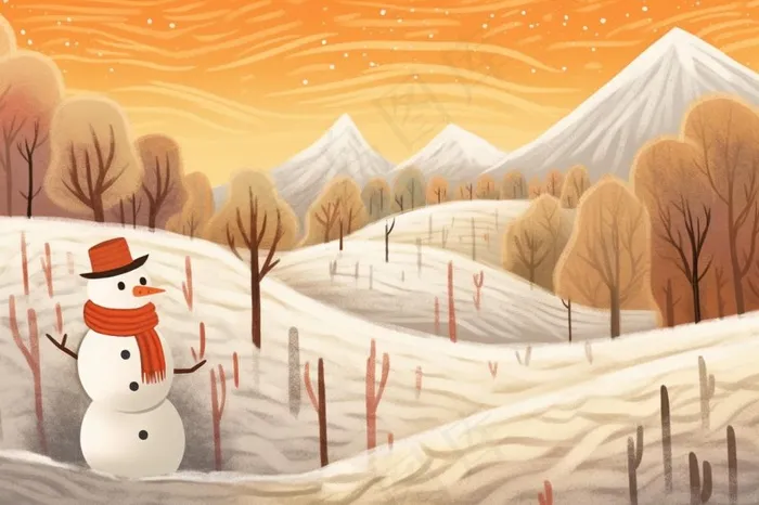 可爱森林雪人插画背景(1344x896)