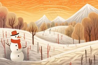 可爱森林雪人插画背景