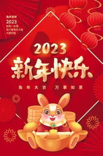 红色兔年新年春节海报