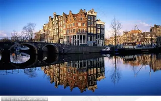 欧洲风情-荷兰阿姆斯特丹的城市和湖水的美丽景色