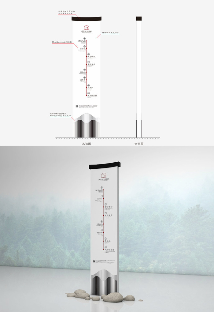 黑白简约景区导视牌度假村指示牌cdr矢量模版下载