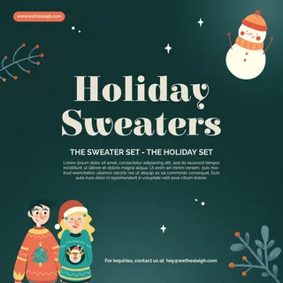 圣诞节雪人深绿色海报