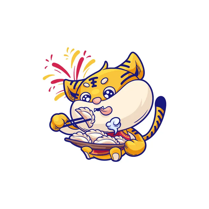 手绘2022虎年新年春节卡通老虎形象IP插画元素PSD设计素材图案psd模版下载