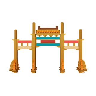 中国风复古式国潮门楼手绘城门插画牌楼建筑PSD素材png免扣图