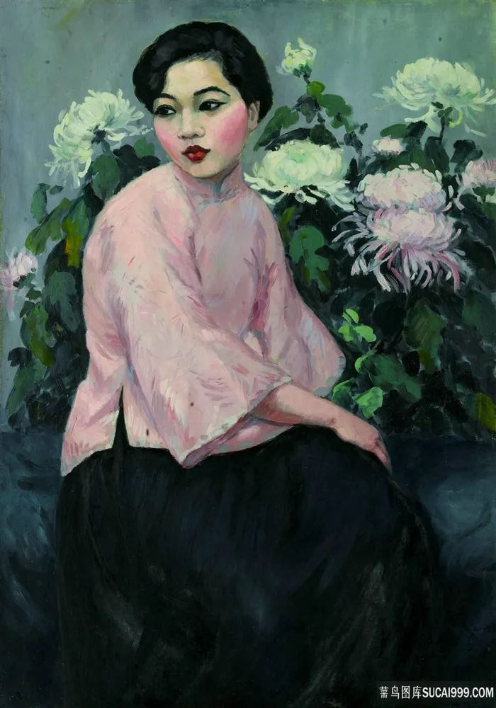 唯美菊花美女油画