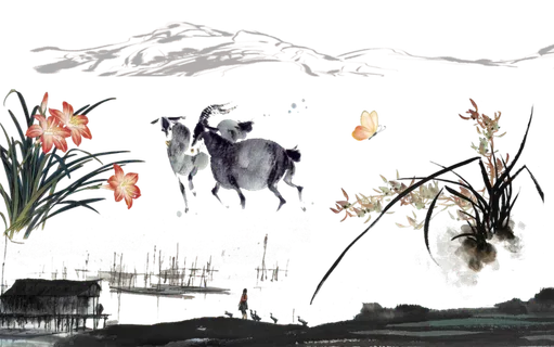 山水画素材中国风水墨画素材元素中国画