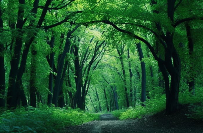 有绿树的森林深绿色幽暗的风格摄影图