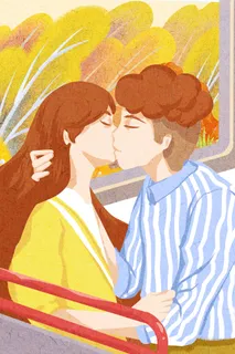 卡通温馨浪漫2月14七夕520情侣拥抱情人节主题插画海报PSD素材