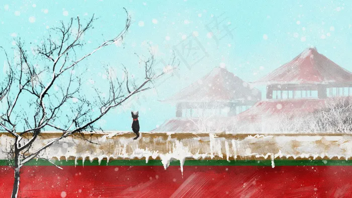 古风建筑插画psd模版下载