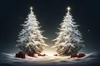 雪地里圣诞树礼盒礼物摄影图 