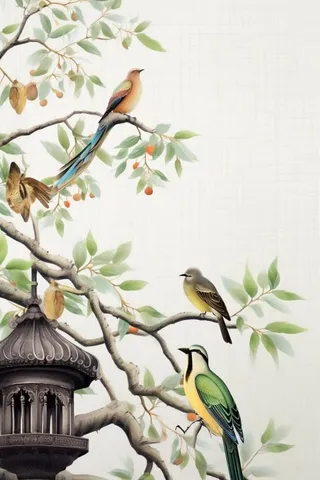简约大气国风鸟背景