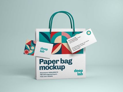 手提购物环保纸袋名片品牌文创VI样机展示PSD智能贴图素材模板