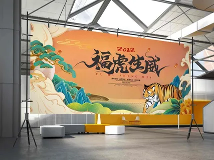 2022虎年贺岁春节元旦喜庆国潮插画横幅海报展板16