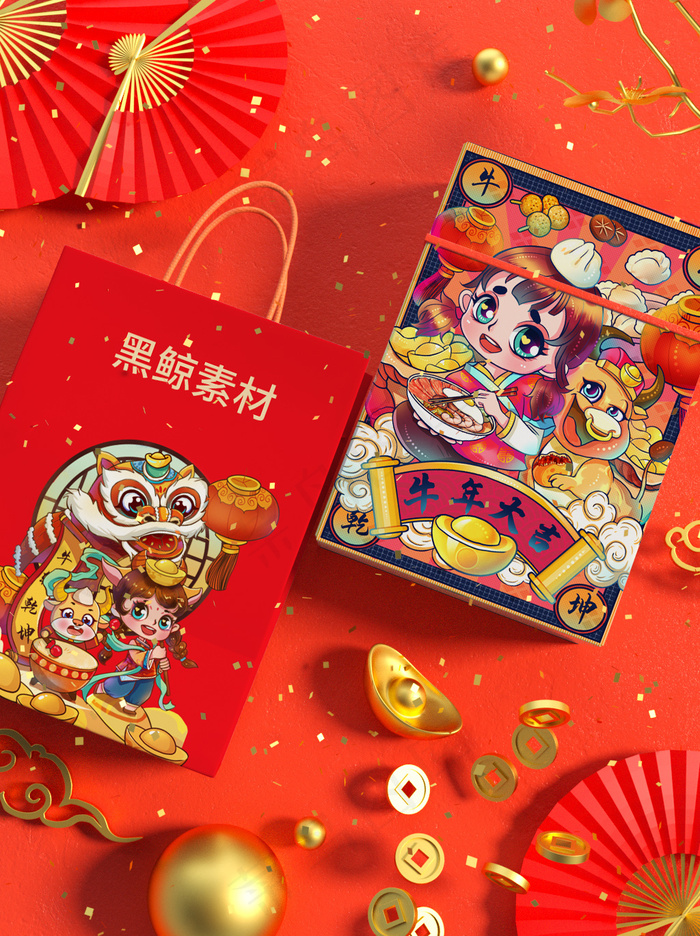 红色国潮风中式文创新年智能样机