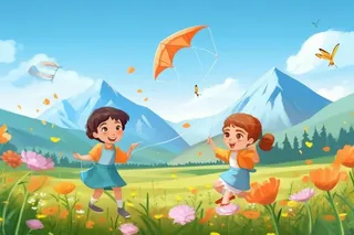 儿童草地玩耍风筝