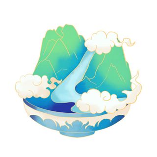 时尚微景观山水装饰庭院祥云中式国潮风插图插画元素素材设计模板