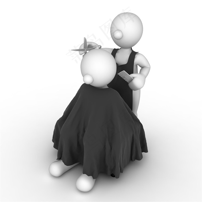 3D白色小人理发师