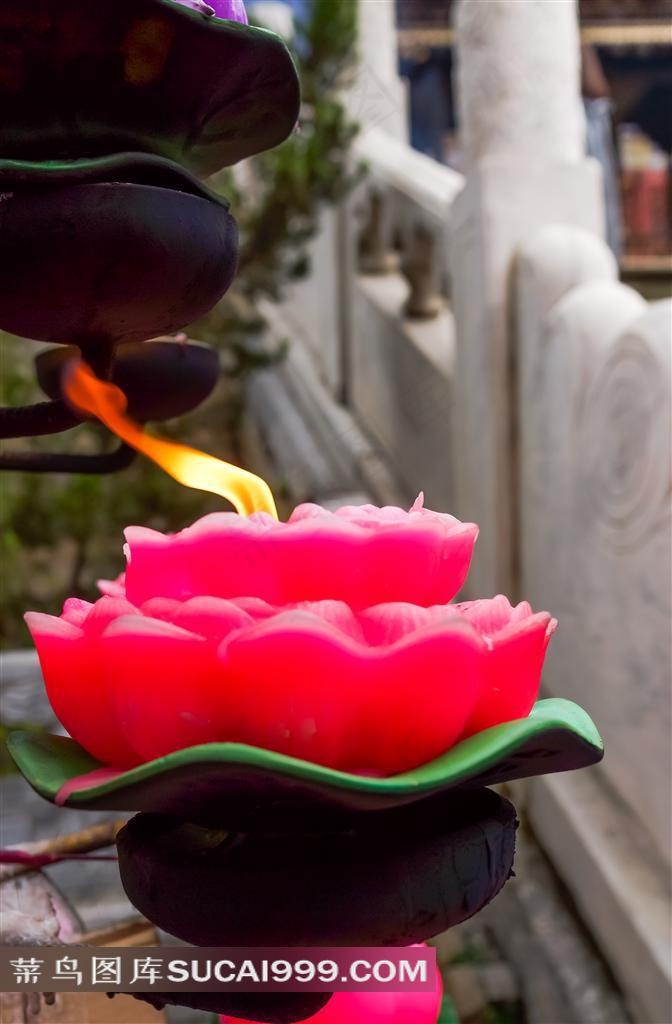 中国文化素材寺院荷花烛灯