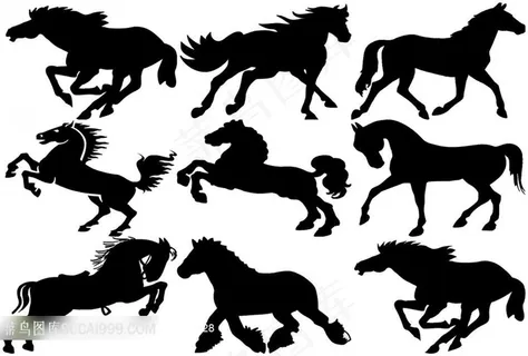 各种奔跑的马的剪影图片